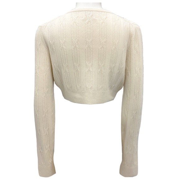 KHAITE IVORY CROPPED CASHMERE KNIT CARDIGAN SWEATER - Picture 3 of 5